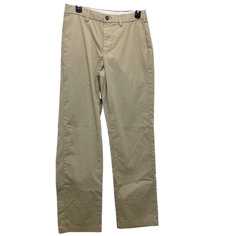George Mens Khaki Chino Pants Flat Front Straight Fit Casual Dress Size 30x32